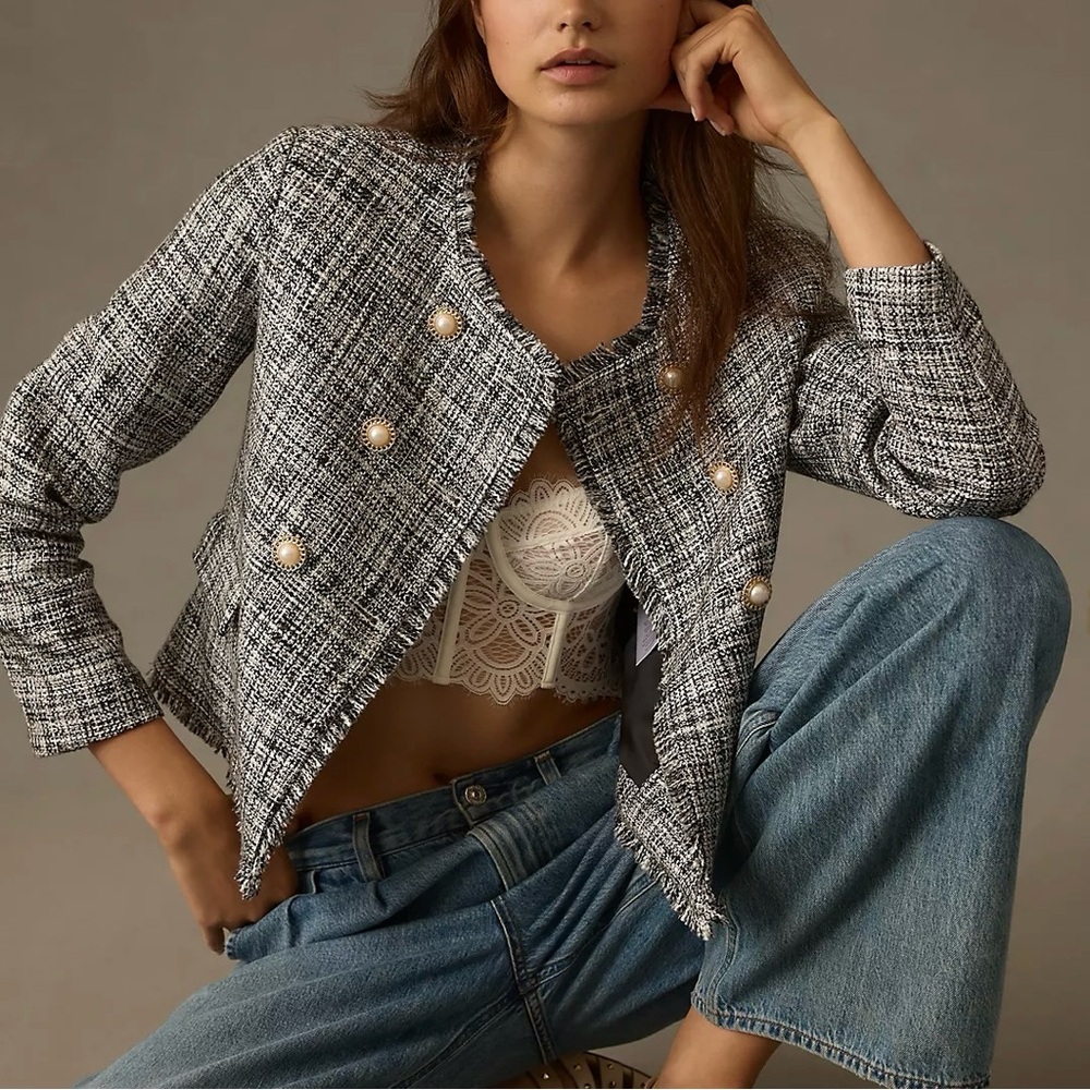 Anthropologie Maeve Double Breasted Tweed Jacket